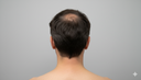 Rear view of a man showing thinning hair and crown hair loss on a neutral background.