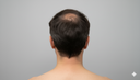 Rear view of a man showing thinning hair and crown hair loss on a neutral background.